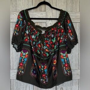 SHEIN Multicolor Floral Boho Blouse sz 3X printed not embroidered